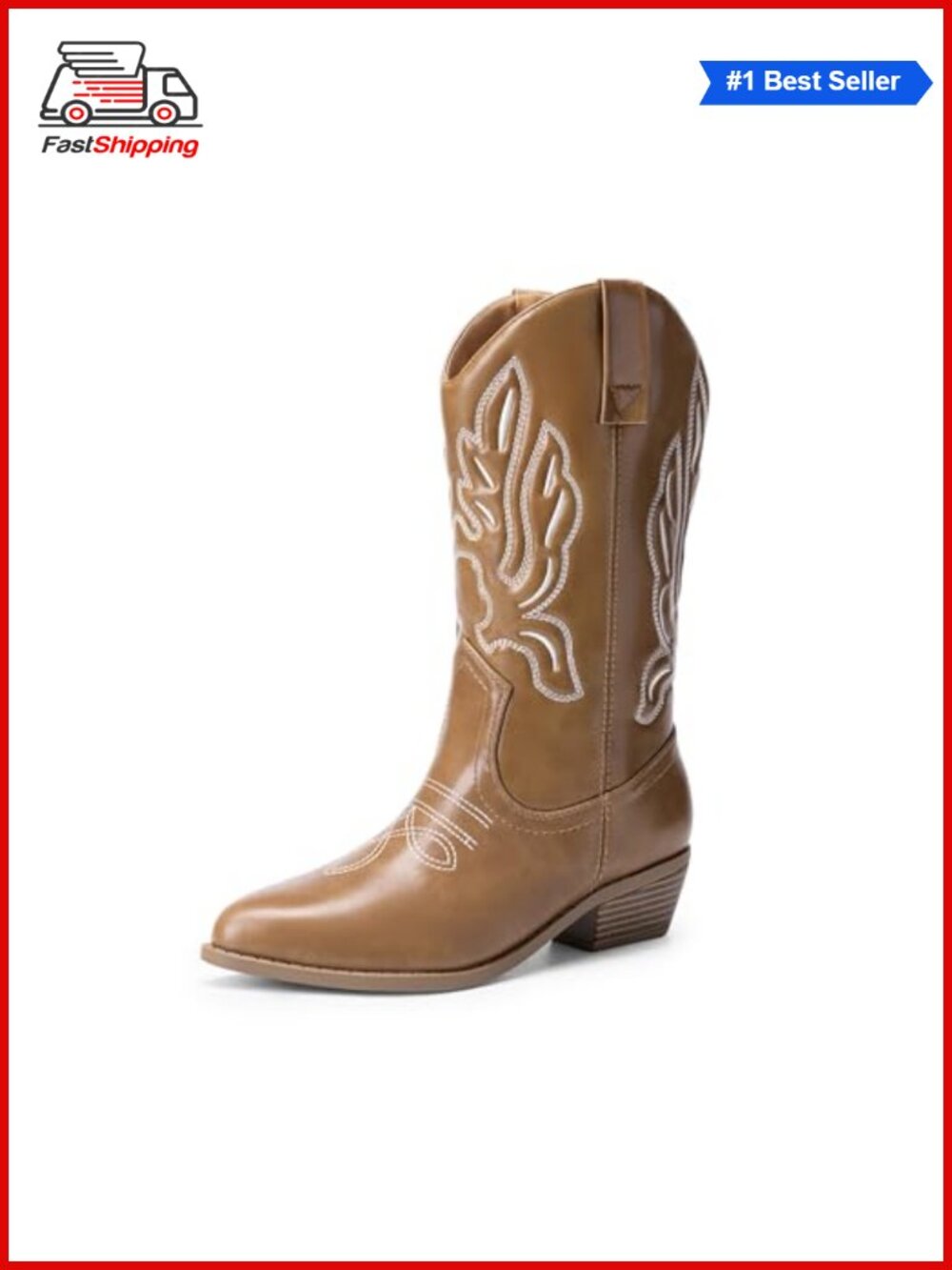 ✨DREAM PAIRS Women's Cowboy Cowgirl Mid Calf Boots Faux Leather Pointed Toe